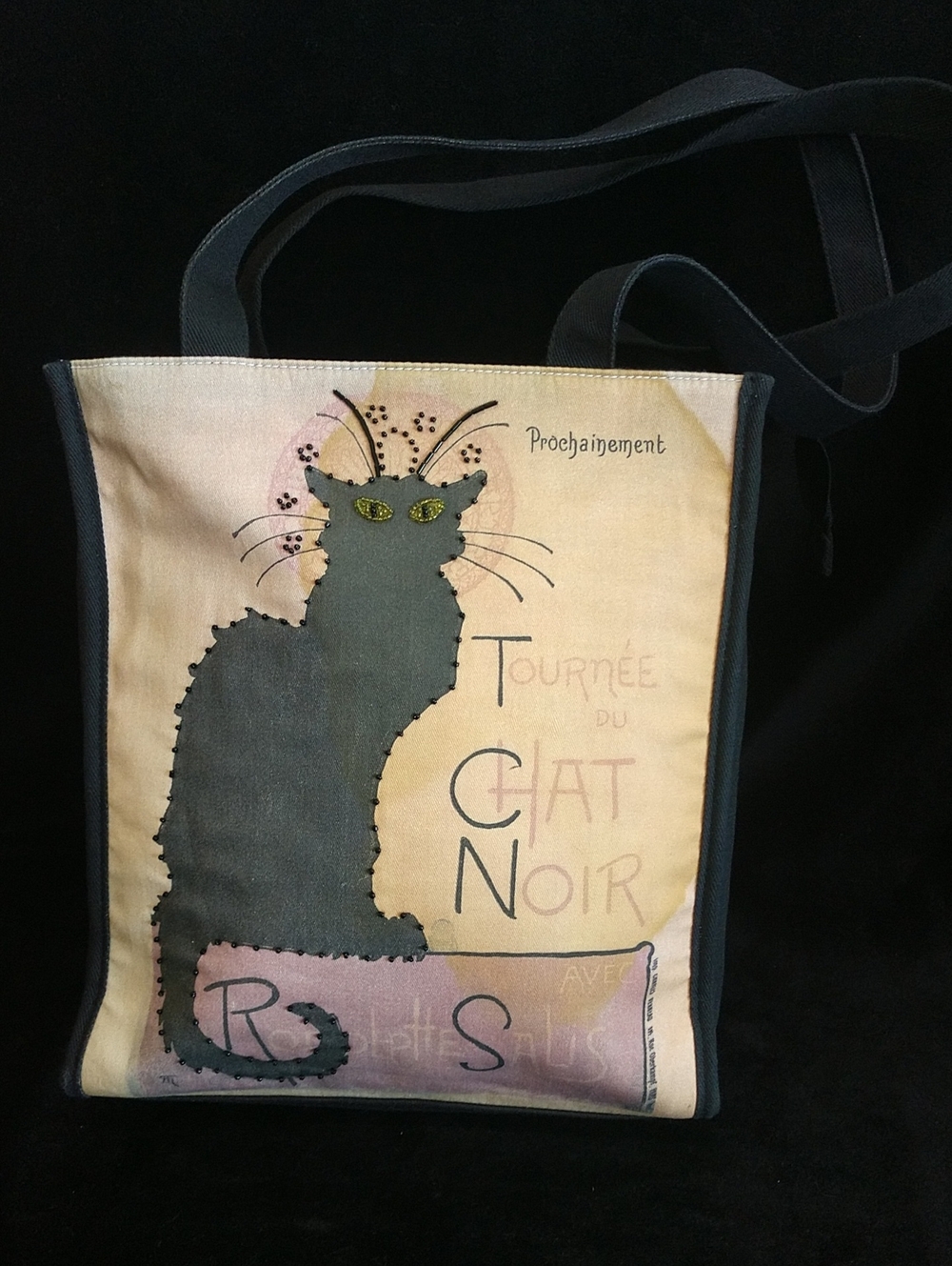 Cat Noir Canvas Tote Bag with Black Cat Motif - Travel-Friendly Shoulder Tote